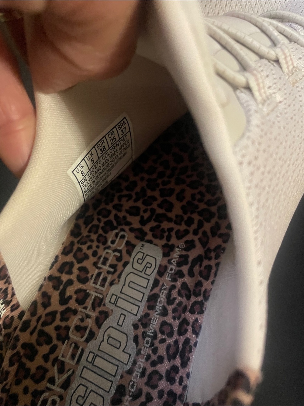 Skechers Women's White Slip-On Knit Sneakers with Leopard Lining - Picture 3 of 3